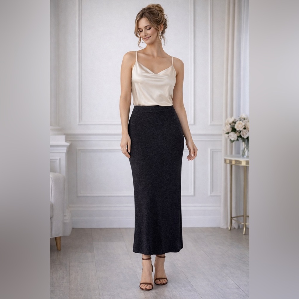 House of Harlow 1960 Pencil Skirt Black Metallic STRETCH Slit SIZE medium NWT